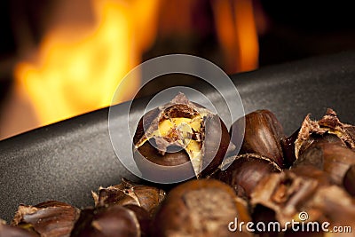 Organic Brown Chestnuts Roasting Stock Photo