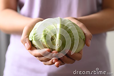Organic cabbage holding by woman hand Stock Photo