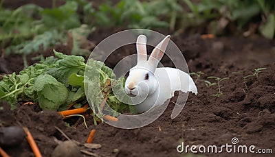 Organic carrot growth attracts cute baby rabbits generated by AI Stock Photo