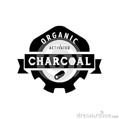 Organic charcoal logo design with gear icon Vector Illustration