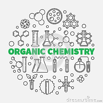 Organic Chemistry vector round illustration in thin line style Vector Illustration