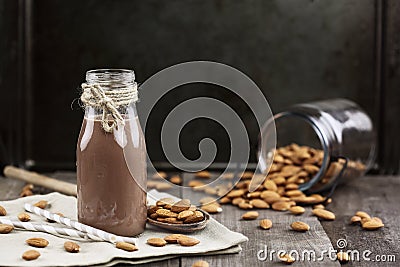 Organic Chocolate Almond Milk in a Jar Stock Photo