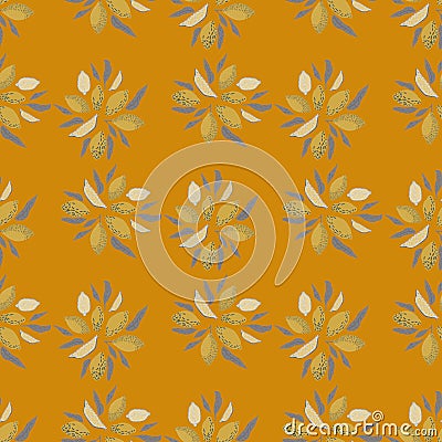 Organic citrus seamless pattern with simple lemons shapes and leaves. Orange background Cartoon Illustration