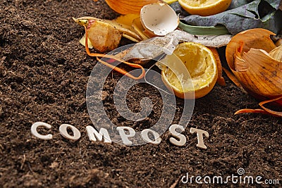 The organic compost - biodegradable kitchen waste and soil Stock Photo