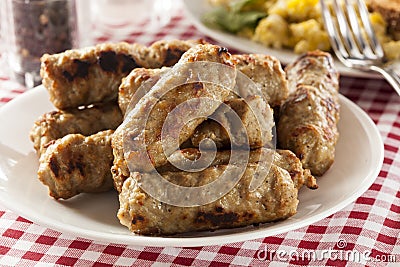 Organic Cooked Maple Breakfast Sausage Stock Photo