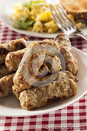 Organic Cooked Maple Breakfast Sausage Stock Photo