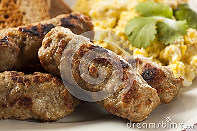 Organic Cooked Maple Breakfast Sausage Stock Photo