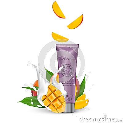 Organic Cosmetic luxury packaging, plastic tube. Cosmetics cream Vector Illustration