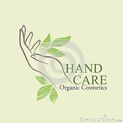 Organic Cosmetics Design elements with contoured woman's hand Vector Illustration