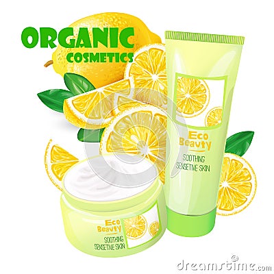 Organic cosmetics product with lemon vector Vector Illustration