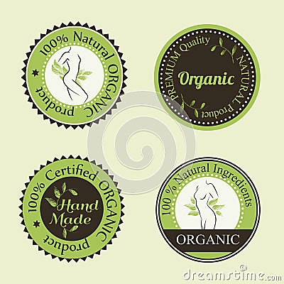 Organic cosmetics round badges Vector Illustration