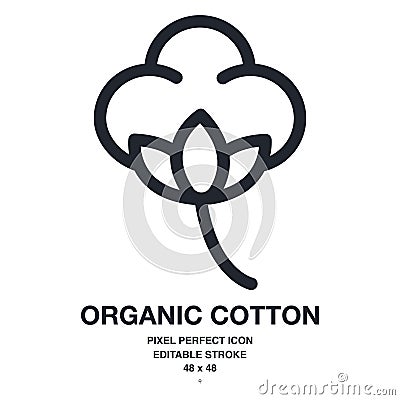 Organic cotton flower outline icon vector illustration. Pixel perfect and editable stroke. 48x48 Vector Illustration