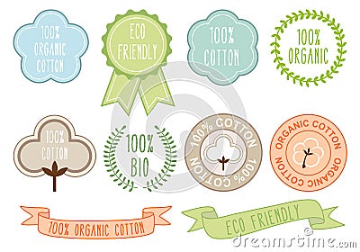 Organic cotton signs, vector set Vector Illustration