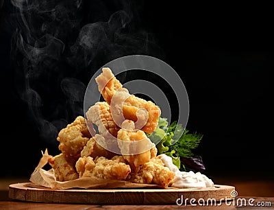 Organic Crispy fish Strips in batter Stock Photo