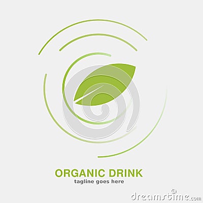 Organic drink logo design consists of a leaf on water Stock Photo