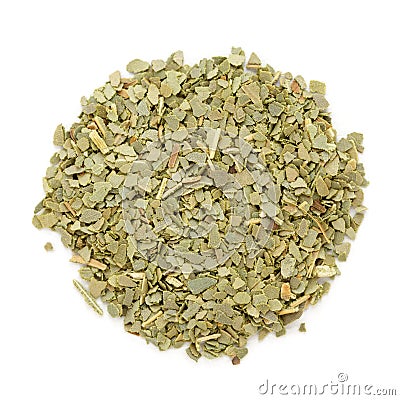 Organic dry Indian bay leaf (Cinnamomum tamala) in tea cut size. Stock Photo