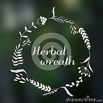 Organic eco spring herbal wreath Vector Illustration