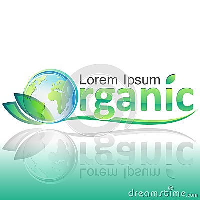 Organic ecology concept with Planet Earth and green leafs Vector Illustration