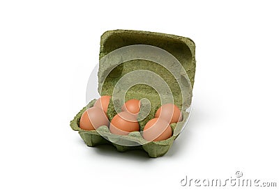 Organic eggs in the green cardboard box Stock Photo