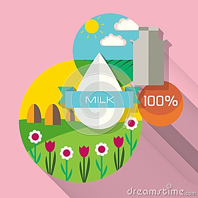 Organic farm. Natural milk. Flat style. Vector Illustration