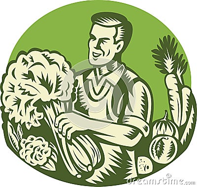 Organic Farmer Green Grocer Vegetable Retro Vector Illustration