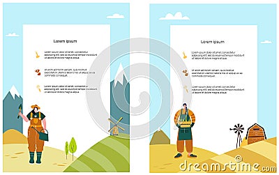 Organic farming. Agricultural workers planting. Template. Landing Cartoon Illustration