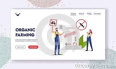 Organic Farming Landing Page Template. Farmers Riot for Natural Farmer Market Goods, Eco Food Free from Antibiotics Vector Illustration