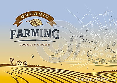 Organic Farming Landscape Vector Illustration