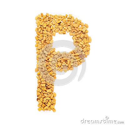 Organic Fenugreek seed Trigonella foenum-graecum in P Shape for Protein. Stock Photo