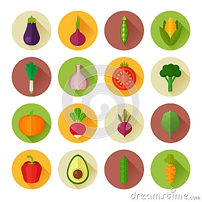 Organic flat vegetable icons Vector Illustration