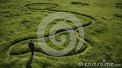 Organic Flowing Forms: A Mind-bending Path In The Grass Stock Photo