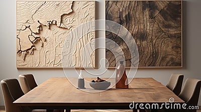 Organic And Flowing Solitary Forest Table With Japanese-inspired Imagery Stock Photo