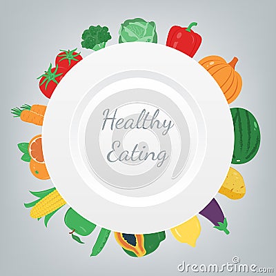 Organic food. Fruits and vegetables. Healthy eating concept. Vector Vector Illustration