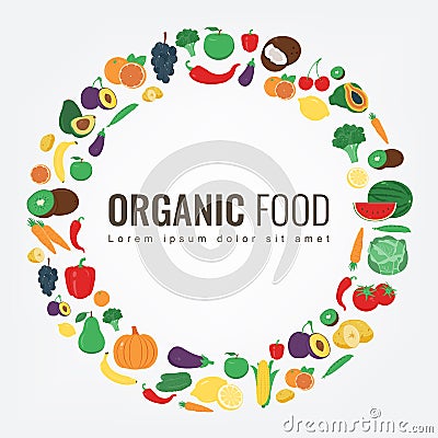 Organic food. Fruits and vegetables. Healthy eating concept. Vector Vector Illustration