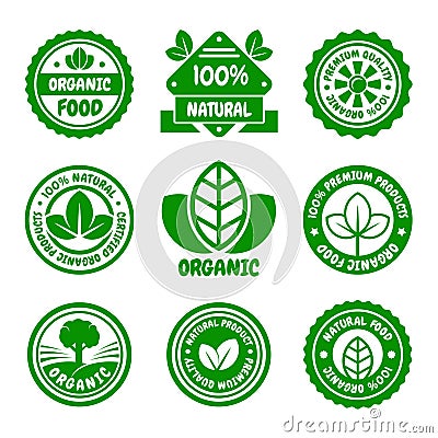 Organic Food Green Labels Set. Vector Vector Illustration