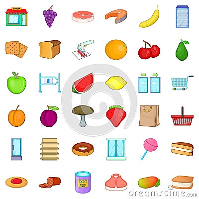 Organic food icons set, cartoon style Vector Illustration