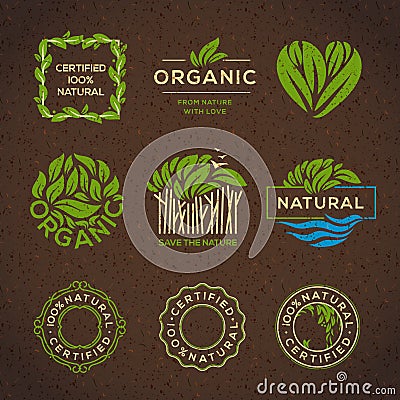 Organic food labels and elements Vector Illustration