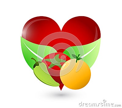 organic food and loving heart illustration Cartoon Illustration