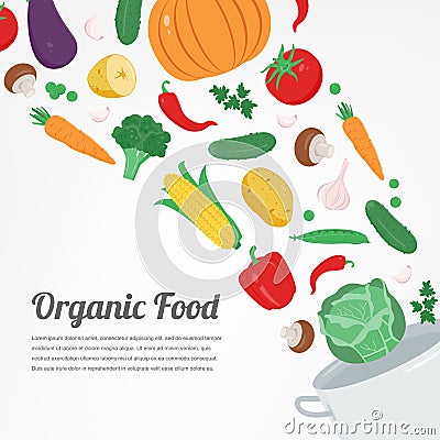 Organic food. Vegetable food icons. Healthy eating concept. Vector Vector Illustration