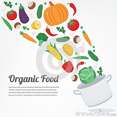 Organic food. Vegetable food icons. Healthy eating concept. Vector Vector Illustration