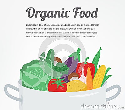 Organic food. Vegetable food icons. Healthy eating concept. Vector Vector Illustration