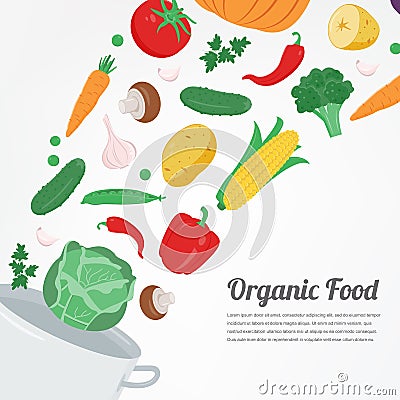 Organic food. Vegetable food icons. Healthy eating concept. Vector Vector Illustration