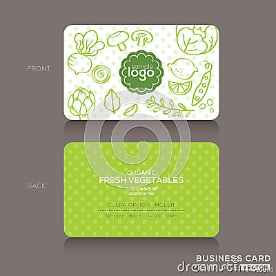 Organic foods shop or vegan cafe business card design template Vector Illustration