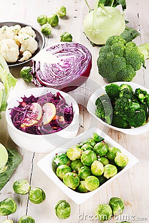 Organic Fresh Foods on Top of Wooden Table Stock Photo