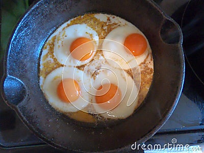 Organic fried eggs Stock Photo