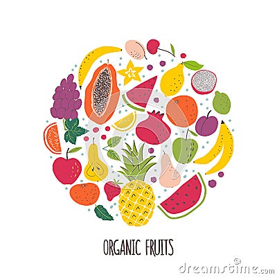 Organic fruits hand drawn color illustration Vector Illustration