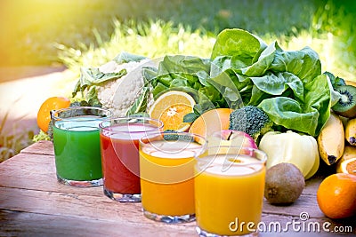 Organic fruits and vegetables are the basis for healthy drinks - beverages Stock Photo