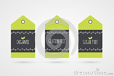 Organic Gluten Sugar Free label set. Vector food icons. Vector Illustration