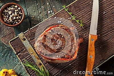 Organic Grass Fed Bacon Wrapped Sirloin Steak Stock Photo