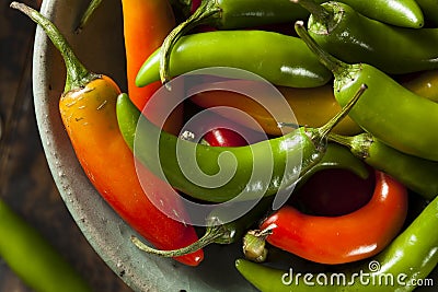 Organic Green Spicy Serrano Peppers Stock Photo
